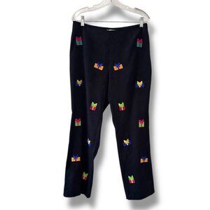 Vintage Bellepointe Black Faux Suede Present Embroidered Pants Women's Size 12